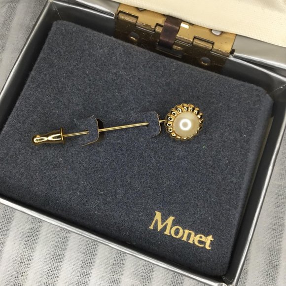 French Vintage Monet Stick Pin with Faux Pearl Midcentury - Picture 1 of 3